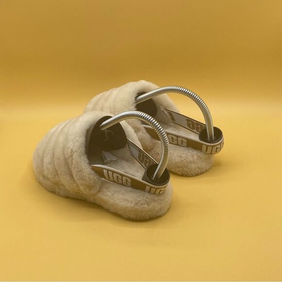 UGG Cream Slippers with Fluffy Upper and Slingback Strap - Picture 3 of 4
